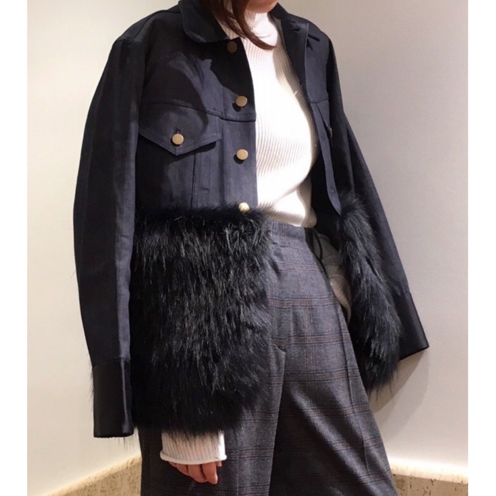 Harvey Faircloth fur panel buttoned denim jacket